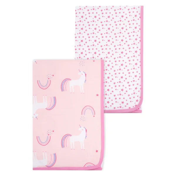 Organic Female Pink Unicorn Cotton Baby Blankets, 2 Count