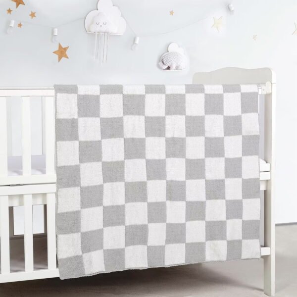 Warm Chenille Baby Blanket 30"x40" – Grey Checked Soft Newborn Essentials for Boys & Girls - Image 4