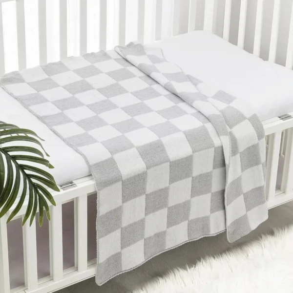 Warm Chenille Baby Blanket 30"x40" – Grey Checked Soft Newborn Essentials for Boys & Girls - Image 5