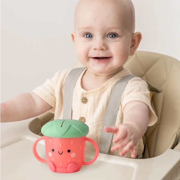 Strawberry Snack Cup with Handles – Spill-Proof Silicone Lid for Babies & Toddlers - Image 3
