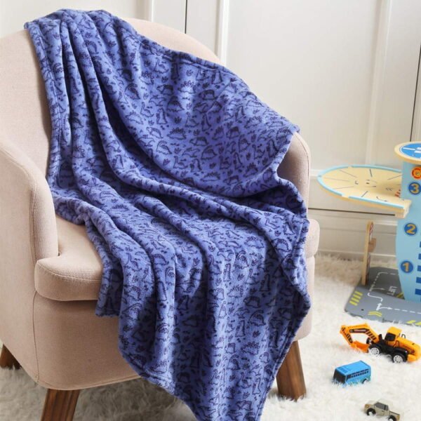 Lightweight Fuzzy Plush Baby Blanket 30"x40" – Blue Dinosaur for Boys & Toddlers - Image 3