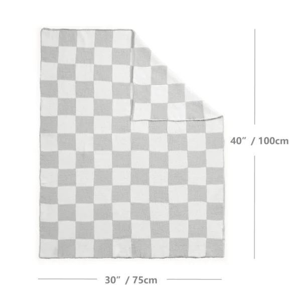 Warm Chenille Baby Blanket 30"x40" – Grey Checked Soft Newborn Essentials for Boys & Girls - Image 3