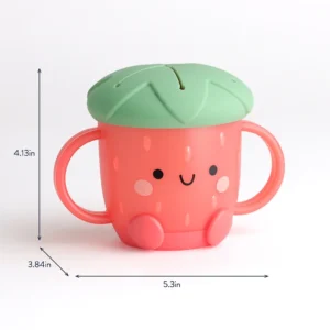 Strawberry Snack Cup with Handles – Spill-Proof Silicone Lid for Babies & Toddlers