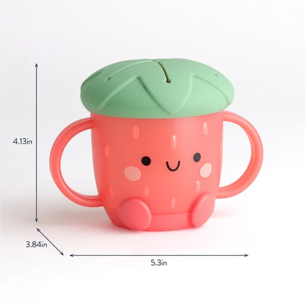 Strawberry Snack Cup with Handles – Spill-Proof Silicone Lid for Babies & Toddlers - Image 2