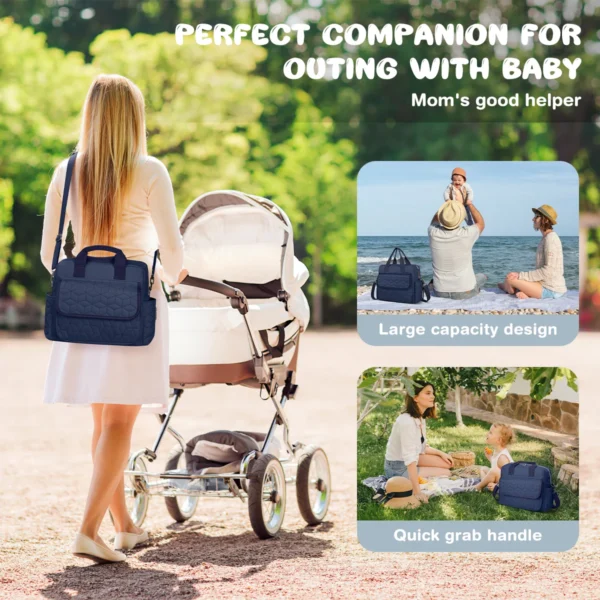 Multifunction Baby Diaper Tote Bag – Blue Large Capacity Crossbody Travel Bag for Mom & Dad - Image 5