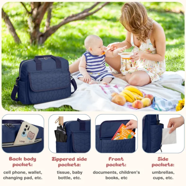Multifunction Baby Diaper Tote Bag – Blue Large Capacity Crossbody Travel Bag for Mom & Dad - Image 6